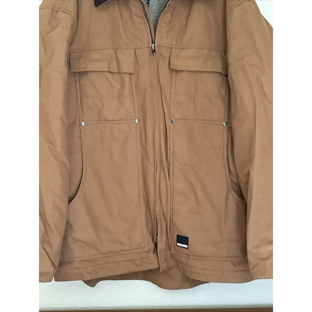 Craftsman Brown Canvas Work Jacket Men's L Fleece Lined Coat Heavy Duty